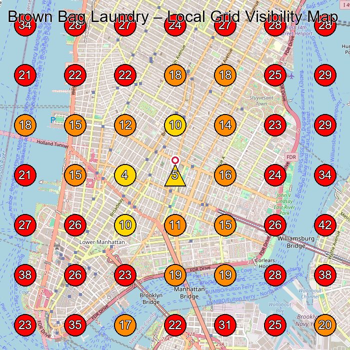 Brown Bag Laundry GeoGrid visibility map for Dry Cleaner in New York